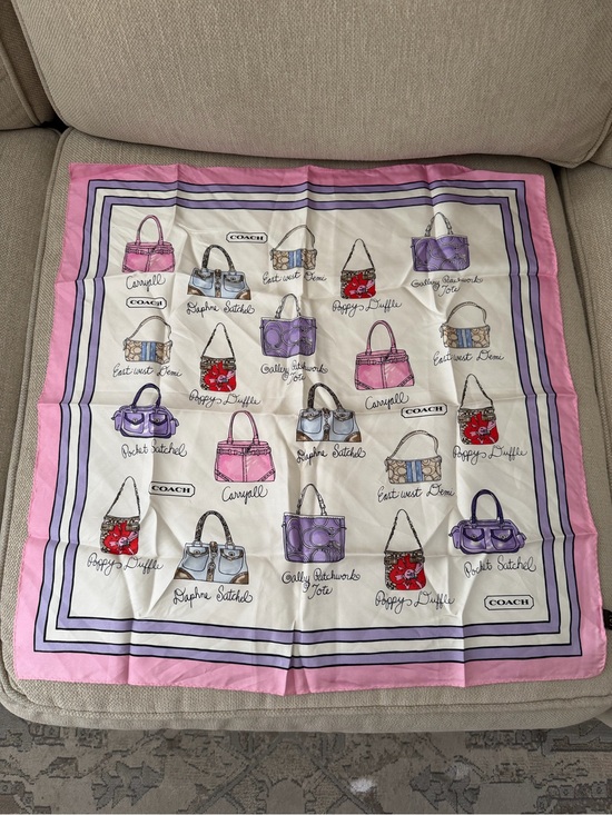 Coach Handbags - Coach Pink & Purple Handbag Print Silk Scarf